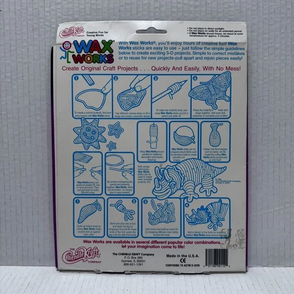 WAX WORKS Bright Colors Craft‎ Kit 50 Pieces 10” Long Vintage Kid Child Toy
